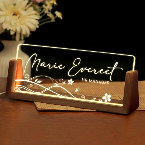Desk Name Plate Personalized, Custom Acrylic Name Plate for Desk, Office Decor for Women Men, Appreciation Gifts for Coworkers Boss Teacher - Light-Up Name Plaque by Ueedklaayy