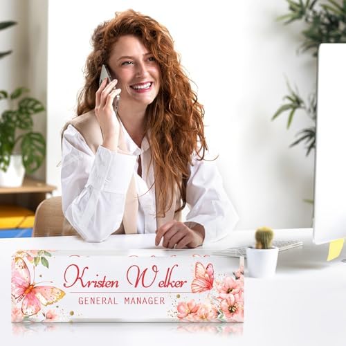 Custom Office Name Plate for Desk - Desk Name Plate Personalized Gifts for Coworkers, Boss, Employees, Teacher, Nurse - Office Desk Decor for Women Men - Employee Appreciation Gifts (Pink Butterfly-2) - Image 5