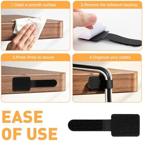 200pcs Hook and Loop Cable Straps,Under Desk Cable Management,Adjustable Cord Organizer for Desk Home Office Organization (Black) - Image 5