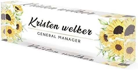 Personalized Office Name Plate for Desk, Custom Employee Appreciation Gifts, Acrylic Desk Name Plate Funny, Desk Decorations Gift, Acrylic Desk Ornaments (Sunflower) by Custom