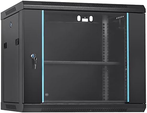 VEVOR 9U Wall Mount Network Server Cabinet, 14.8'' Deep, Server Rack Cabinet Enclosure, 200 lbs Max. Ground-Mounted Load Capacity, with Locking Glass Door Side Panels, for IT Equipment, A/V Devices by VEVOR