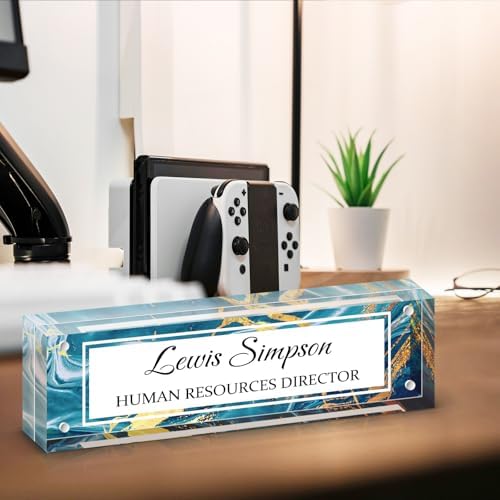 Desk Name Plate Personalized, Desk Double sided pattern Name Plate Personalized Office Desk Decor for Women and Men, Teacher Nurse Boss Employee Appreciation Gifts (Green marble, gift box) - Image 4