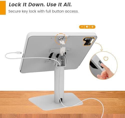 All-Metal Tablet Desktop Stand with Key Lock & 145° Adjustable Angle, Desk-Friendly Freestanding Holder for iPad 10.9"/11" (10th Gen/Pro/Air) for Retail POS, Office, Reception-BSC205WA - Image 7