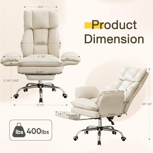 JOMEED Cloud Cross Legged Office Chair with Footrest,Flip Armrest,Beige - Image 3