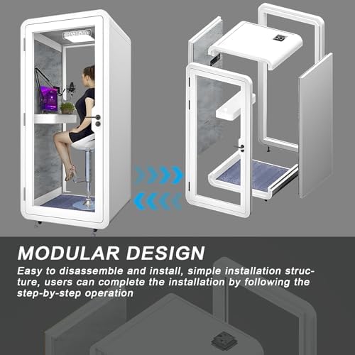Office Sound Booth with Audio Privacy - Portable Soundproof Booth Includes White Modern Syle,Movable Room with Light,Fans, Socket for Singing Room, Study (39.37IN) - Image 6