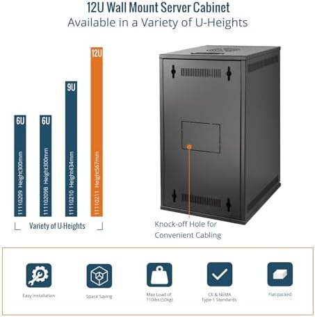Tecmojo 12U 10 inch Rack, Wall Mount Network Cabinet Set,12.3W x 13D x 22.3H- Load Capacity 110Lbs(50 kg),Black 10" Wall Housing Server Rack Set - Image 5