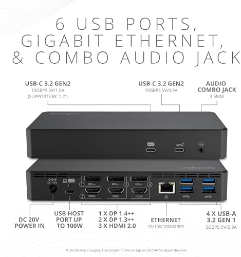 Kensington SD4790P USB-C Quad 4K Displaylink Docking Station, 100W Charging, 3 x DisplayPort, 3 x HDMI, for Windows/macOS/ChromeOS (K33610NA) - Image 5