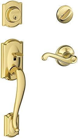 SCHLAGE Camelot Single Cylinder Handleset and Right Hand Flair Lever, Bright Brass (F60 CAM 505 FLA 605 RH) by Unknown