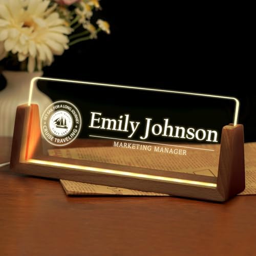Desk Name Plate Personalized, Custom Acrylic Name Plate for Desk, Office Decor for Women Men, Appreciation Gifts for Coworkers Boss Teacher - Light-Up Name Plaque by Ueedklaayy