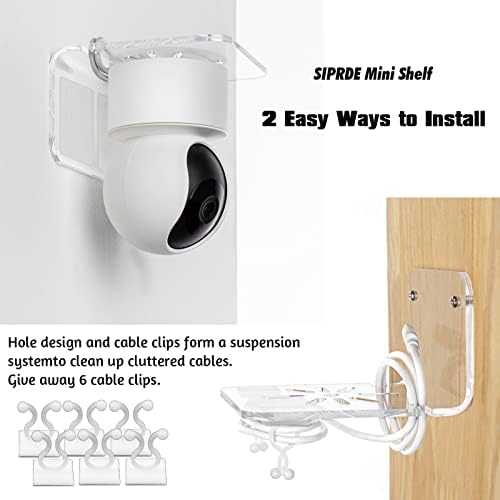 SIPRDE Acrylic Small Wall Shelf Set of 3 for Security Cameras, Speakers, Baby Monitors & More - 4'' Universal Adhesive Shelf Easy to Install No Drill, with Cable Clips (Clear) - Image 6