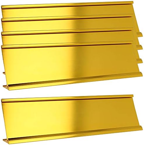 ExcelMark 2"x 8"Aluminum Name Plate Holder for Desk - Set of 5 - Office Business Door Sign Holder - Gold by ExcelMark