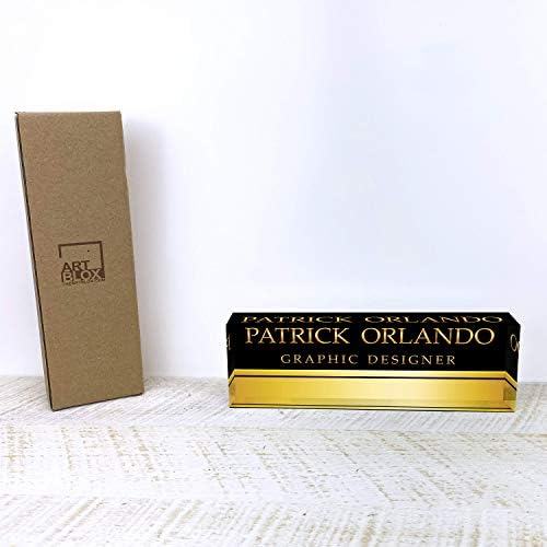 Artblox Office Name Plate Personalized | Custom Name Plates for Desks on Acrylic Glass Decor | Office Desk Decor Nameplate | Accessories | Black Gold Stripe - (8"x2.5") - Image 5