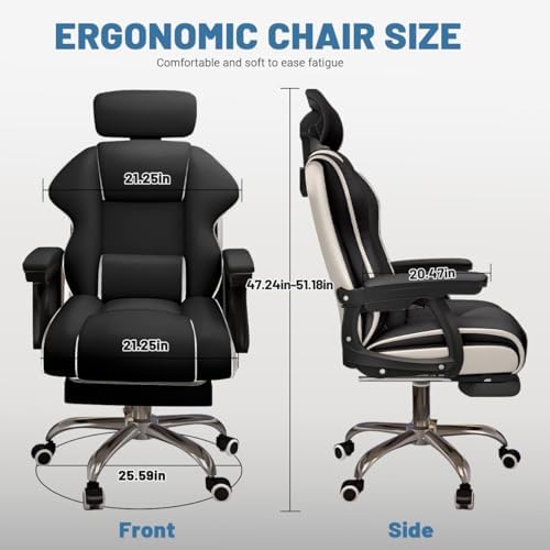 Executive Computer Chair Home Office Desk Chair,Adjustable Angle, Ergonomic Adjustable Height PU Leather Chairs with Cushions Armrest for Long Time Seating-High Office Chair with Footrest - Image 2