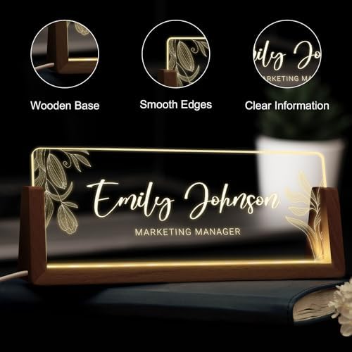 Desk Name Plate Personalized, Custom Acrylic Name Plate for Desk, Office Decor for Women Men, Appreciation Gifts for Coworkers Boss Teacher - Light-Up Name Plaque - Image 3