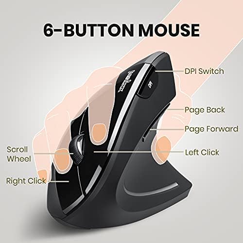 Perixx PERIMICE-713 Wireless Vertical Mouse - 6 Buttons Design - 3 Level DPI - Black - Right-Handed Design - Image 2