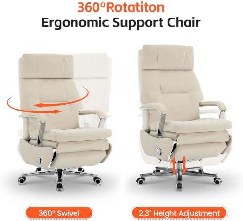 HUBSON 360° Swivel Big and Tall Velvet Executive Office Chairs, Beige - Image 5