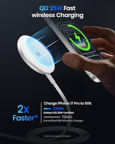 Magnetic 25W Wireless Charger, 5FT Qi2 Fast Charging Pad for MagSafe - Image 2