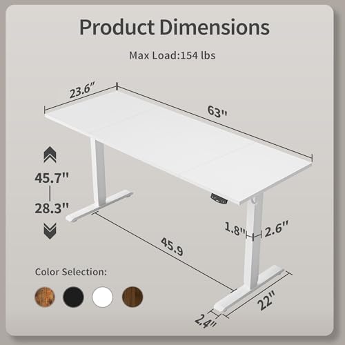 Agilestic 63 * 24 Inch Height Adjustable Electric Standing Desk, White - Image 3