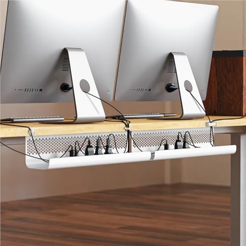 KHAMAL Cable Management Under Desk 26PCS - Cable Management Tray Kit Ventilated Hexagonal Design with Cable Clips, Wire Ties, Cord Holder & Screws for Office, Home - 2 White Sets - Image 7