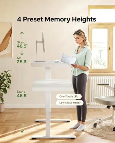Marsail Glass Standing Desk, 55 x 28 Inch Electric Standing Desk,White - Image 5