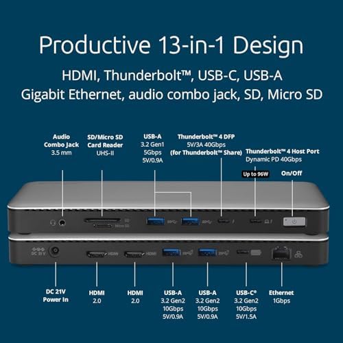 Kensington SD5768T EQ Thunderbolt 4 Docking Station, Dual 4K@60Hz via HDMI/TB4 Ports, 96W Charging, SD/Micro SD Card Slots, Ethernet, Audio, Supports Thunderbolt Share (K35381NA) - Image 3