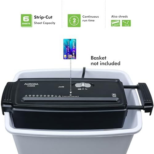 Aurora AU660S 6-Sheet Strip Cut Paper/Credit Card Shredder Without Wastebasket, Portable with Extendable Arm, Black - Image 2