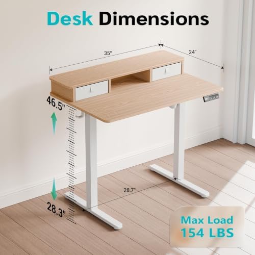 35" x 24" Electric Standing Desk with Dual Drawers, Light Walnut - Image 3