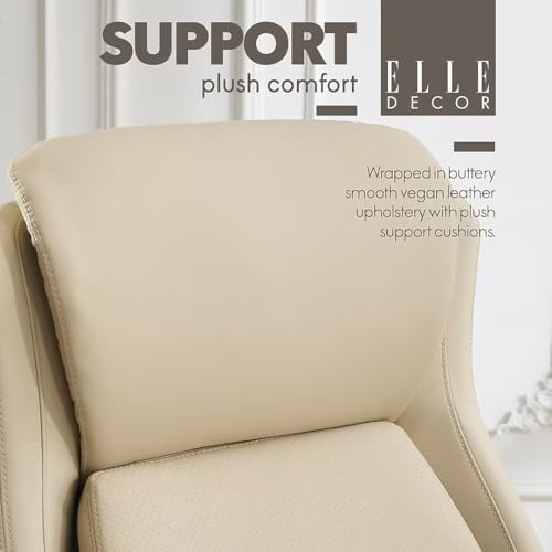 Elle Decor Rivendell AIR Lumbar Ergonomic Vegan Leather Swivel Executive Chair, Cream - Image 5
