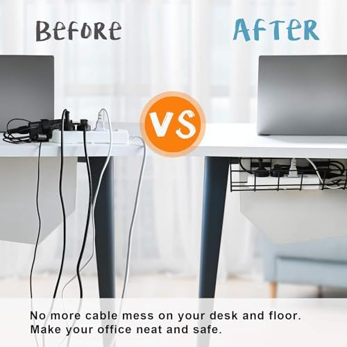 Under Desk Cable Management- 1 Pack Cord Organizer. Metal Wire Cable Management Tray for Office, Studio and Home. Super Sturdy Under Table Cable Raceways Management - Black Cable Organizer - Image 4