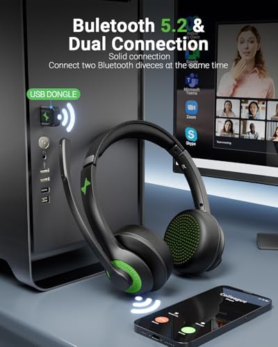 Bluetooth Wireless Headset with Mic for Work, Bluetooth 5.2, Advanced Noise Reduction Microphone, Clear Calls - Comfortable On-Ear Headphones, Applicable to PC, Laptop, Phone, Android, Zoom, Office - Image 3