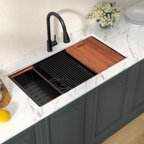 Lordear 36 Inch Black Undermount Kitchen Sink Workstation SUS304 16 Gauge - Image 2