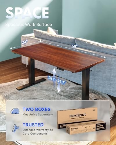 FLEXISPOT EN1 One-Piece Standing Desk, Electric Adjustable with 4 Memory Presets, 176 LBS Capacity, Stable & Quiet, Seamless Desktop for Home Office & Dual Monitors, 48"x24" Mahogany - Image 5