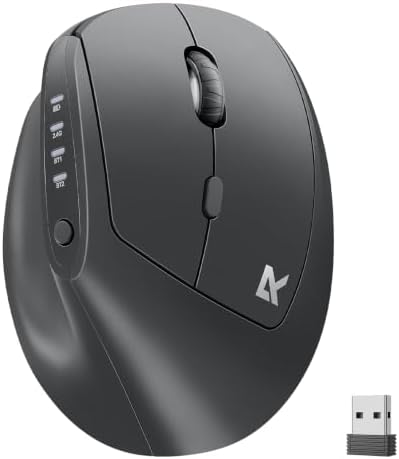 Redragon Ergonomic Mouse, Bluetooth Rechargeable Wireless Vertical Mouse, 3 Multi-Device Connectivity for Computer/PC/Laptop, 500mAh Battery, 2.4GHz USB-A Optical Mice for Windows, Mac OS, Black by REDRAGON