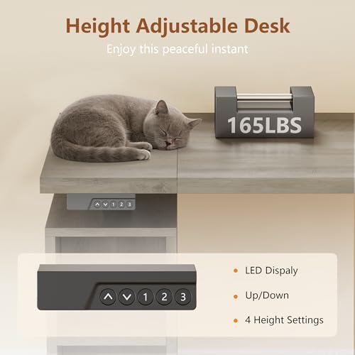 71" LED L Shaped Standing Desk with Hutch and Drawers Grey - Image 6