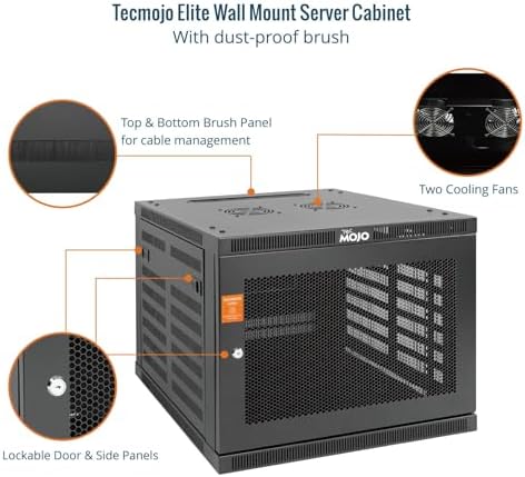 Tecmojo 9U Wall Mount Rack Cabinet, Heavy-Duty 176 Lbs High Load Capacity, 19” Enclosed Server Network Rack with 2 Colling Fans, Mesh Door, 23.6” Deep – Elite Collection - Image 4