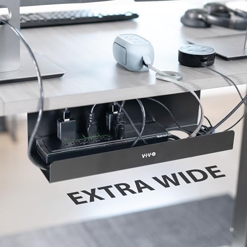 VIVO Black 17 inch Extra Deep Cable Management Tray, DESK-AC16-1C - Image 2