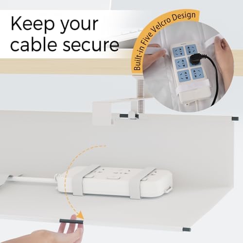 Under Desk Cable Management Tray 27.2" - No Drill Computer Wire Organizer Cable Tray, Cord Hider Clamp Mount with 16X Cable Ties PC Cables Management Cord Holder for Office/Home (Upgrade Fabric,White) - Image 4
