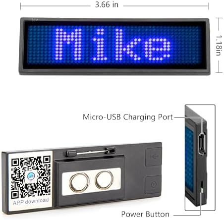 Bluetooth LED Name Badge Rechargeable Programmable Message Signs Tag - Image 4