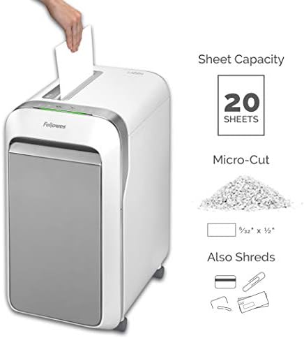 Fellowes LX22M 20 Sheet P-4 Micro-Cut, Heavy Duty Paper Shredder for Office, 100% Jam Proof (White) & Powershred Performance Shredder Oil, 12 oz. Extended Nozzle Bottle (35250) - Image 4