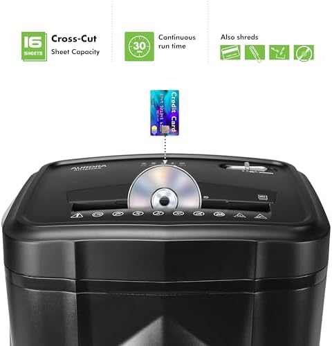 Aurora AU1645XA 16-Sheet Cross-Cut Paper and CD/Credit Card Shredder/5-Gallon Pullout Basket/ 30 Minutes Run Time - Image 2