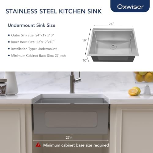24 Inch Undermount Kitchen Sink 16 Gauge Stainless Steel Ledge Workstation Sink Round Corners Deep Single Bowl Kitchen Sinks with Accessories 24"x19"x10" - Image 6