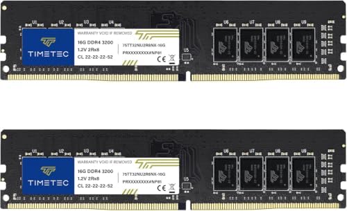 Timetec Premium 32GB KIT (2x16GB) DDR4 3200MHz (PC4-3200AA) PC4-25600 UDIMM Desktop RAM – 288-Pin 1.2V CL22 Non-ECC Unbuffered DIMM Memory Module Upgrade by Timetec