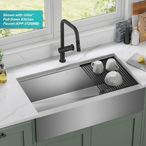 KRAUS Kore 36-Inch Modern Farmhouse Workstation 16 Gauge Single Bowl Stainless Steel Kitchen Sink with Accessories, KWF410-36 - Image 2