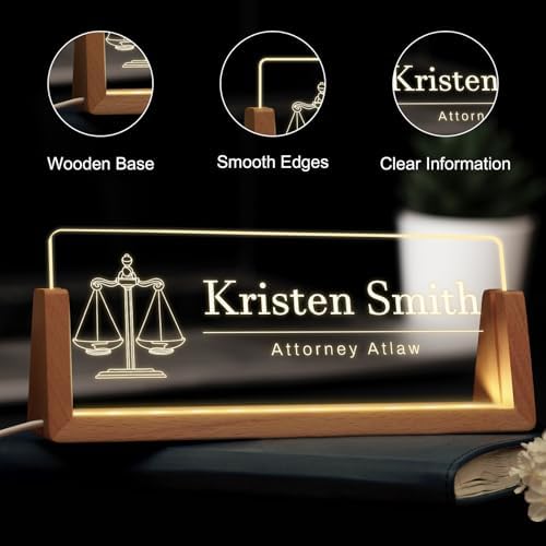 Custom Name Plate for Desk, Personalized Light Up Acrylic Desk Name Plate, Personalized Office Gifts for Lawyer Coworkers, Employee Appreciation GIfts, Office Decor for Women Men (Design12-Lawyer) - Image 4