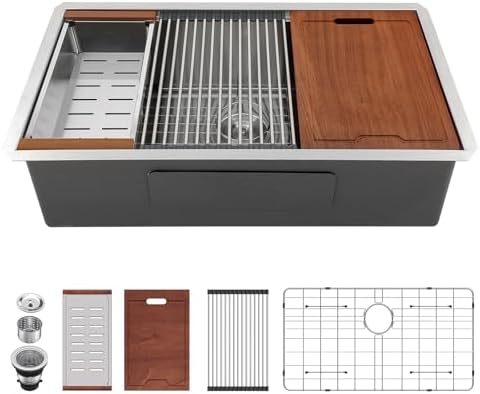 Lordear 33 Inch Undermount Kitchen Sink Workstation 33"x19"x10" by LORDEAR