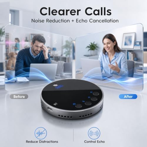 Bluetooth Conference Speaker and Microphone, Bluetooth Speakerphone for Small Meeting Room，Wireless Conference Speaker 360°Voice Pick up with Noise Cancellation Mics for Computer/Laptop - Image 2