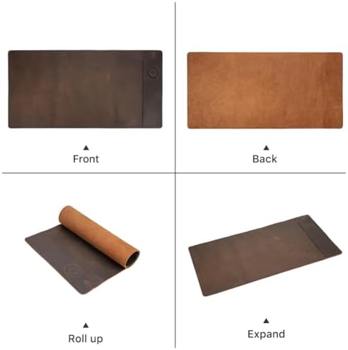 Hiram Crazy Horse Leather Desk Mat with 15W Wireless Charging - Waterproof and High-End Cowhide Texture for a Comfortable Office Experience(31in x 16in) - Image 6