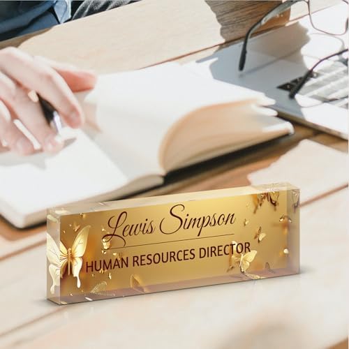 Custom Name Plate for Desk, Office Desk Double sided pattern Name Plate Personalized Office Desk Decor for Women and Men, Teacher Nurse Boss Employee Appreciation Gifts (Golden Butterfly, customization) - Image 5