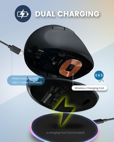 Perixx PERIMICE-719R Wireless 2.4G Rechargeable Ergonomic Mouse - Duo Wired and Cordless Charging Feature - Black - Image 5