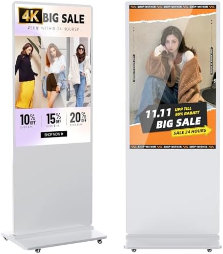 55 inch Indoor Digital Signage 4K UHD LCD Screen IPS Floor Standing Digital Kiosks Interactive Displays with WiFi HDMI/USB Input Auto AD Player, Android OS White by Homepage